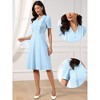 INSPIRE CHIC Women's Short Sleeve V Neck Button Decro Pleated Business Casual A-Line Midi Dresses - 2 of 4
