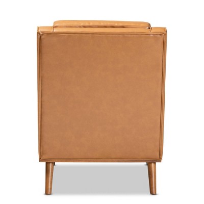 Daley Tan Faux Leather Upholstered Wood Lounge Armchair