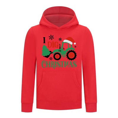 Everyday Kids Christmas Collection I Dig Christmas Pullover Hoodies – Holiday Tractor Sweatshirt - Red