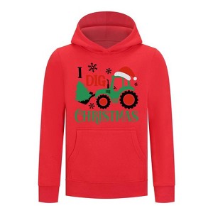 Everyday Kids Christmas Collection I Dig Christmas Pullover Hoodies – Holiday Tractor Sweatshirt - Red - 1 of 2