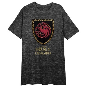 House Of The Dragon House Targaryen Shield Crew Neck Short Sleeve Black Heather Women's Night Shirt - 1 of 2