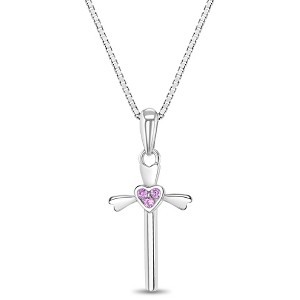 Girls' Pink Heart Cross Sterling Silver Necklace - In Season Jewelry - 1 of 4