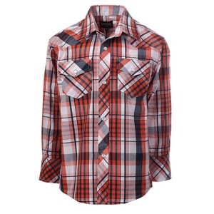 Gioberti Boy's Casual Western Plaid Long Sleeve Pearl Snaps Shirt - 1 of 1