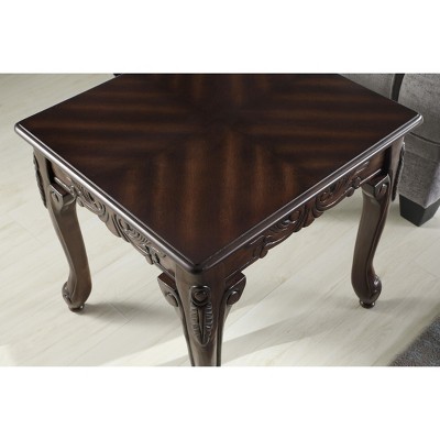 Traditional Dark Cherry Wood End Table with Ornate Detailing