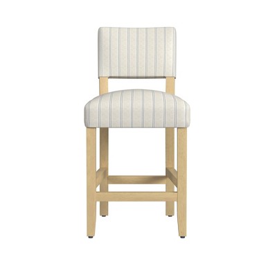 Blue and White Striped Upholstered Wood Counter Stool