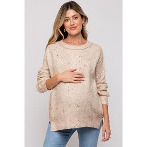 Pinkblush Beige Speckled Knit Maternity Sweater - 1 of 4