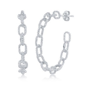 Bella Silver Sterling Silver 32mm Beaded Paperclip Hoop Earrings - Silver - 1 of 2