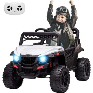 12V Kids Ride On Truck Car, Remote Control, LED Lights, Music, Spring Suspension, Red, Authentic UTV Adventure - 1 of 4