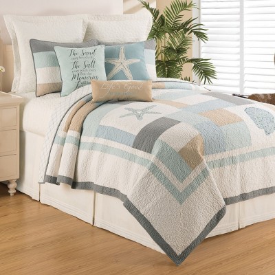 Twin White Cotton Reversible Nautical Sham Set