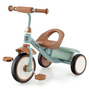 Babyjoy Kids Tricycle Toddler Trike with Adjustable Seat & Storage Basket 3 Wheel Bike Beige/Green - 1 of 4