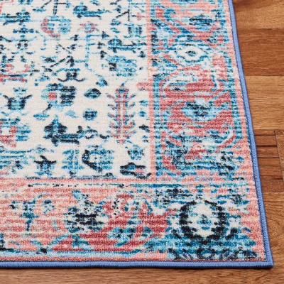 Ivory and Blue Rectangular Wool Blend Vintage Rug