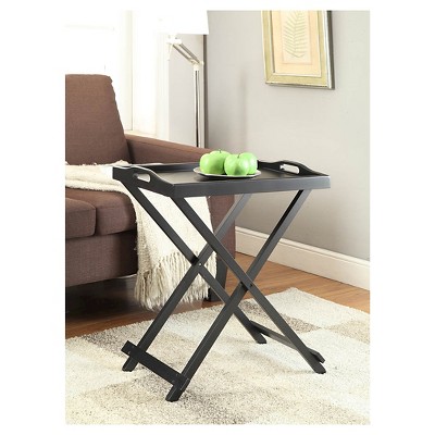 Black MDF Foldable Tray Table with Solid Wood Legs