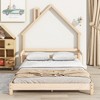 Twin House-Shaped Headboard Floor Bed with Handrails - Low Platform Wood Frame, Sturdy Slats, Easy Assembly, for Kids & Teens - 3 of 4