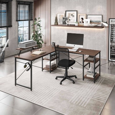 ErgoEdge Black Wood L-Shaped Gaming Computer Desk