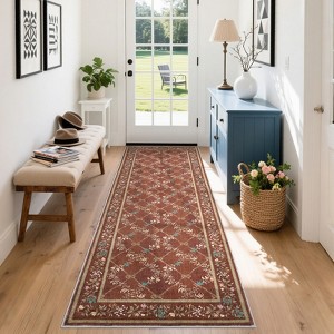 Washable Rug Modern Floral Geometric Area Rugs Soft Non-Slip Low Pile Carpet for Living Room Bedroom - 1 of 4