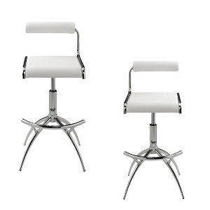 HomeRoots Set of Two White and Silver Metal and Faux Leather Low Back Adjustable Height Bar Chairs - 1 of 4