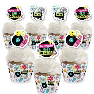 Big Dot of Happiness Through the Decades - Cupcake Decoration - 50s, 60s, 70s, 80s, and 90s Party Cupcake Wrappers and Treat Picks Kit - Set of 24 - 1 of 4