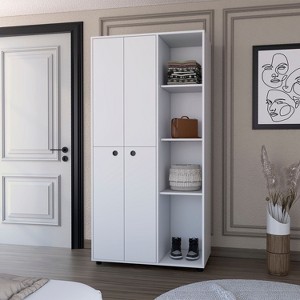 CAVINAS White Armoire Closet,Wardrobe with 1 Inner Drawer,4 Storage Cabinets,2 Hanging Rods,4 Doors,4 Open Cabinets,Closet Wardrobe for Bedroom - 1 of 4