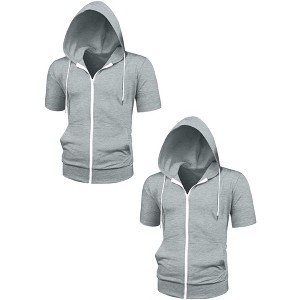 Lars Amadeus Men's Summer Lightweight Zip Up Short Sleeves Hooded Sweatshirt 2 Packs - 1 of 4