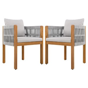 Set of 2 Acacia Wood Outdoor Dining Chairs with Rope Arms, Patio Chairs with Waterproof Washable Cushions, Modern Wooden Dining Chair for Garden-Koiai - 1 of 4