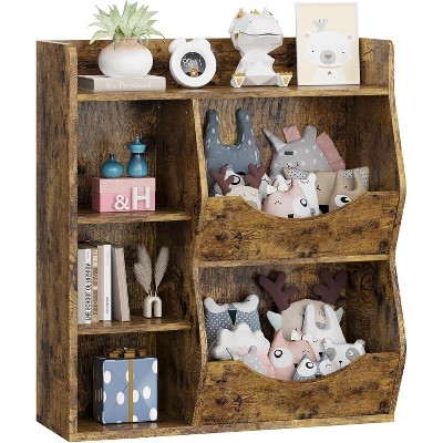 Kids 3-Tier Toy Storage, Kids Bookshelf Double Side Toy Shelf, 5 Compartment Bookshelf, Organizer and Storage Bins for Toys and Books