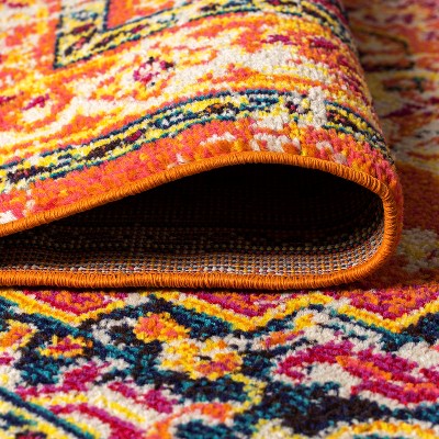 Boho Medallion Orange/Blue Reversible Kids Area Rug 4' x 6'