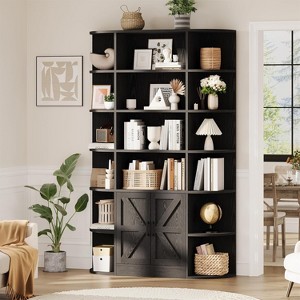 75" Tall Wooden Bookcase, 6-Tier Farmhouse Storage Shelf with Doors & Open Shelves for Living Room, Bedroom, Office Display & Organization - 1 of 2