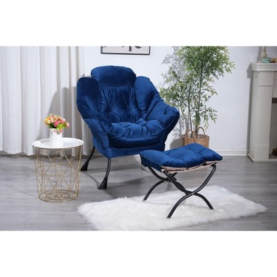 VYNXARIA Living Room Chairs Modern Cotton Fabric Lazy Chair,Single Steel Frame Leisure Sofa Chair with Armrests and A Side Pocket,Blue