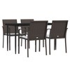 vidaXL Patio Dining Set Table and Chair with Cushions Poly Rattan and Steel - Brown 63" Table Length 4 Chairs - 3 of 4