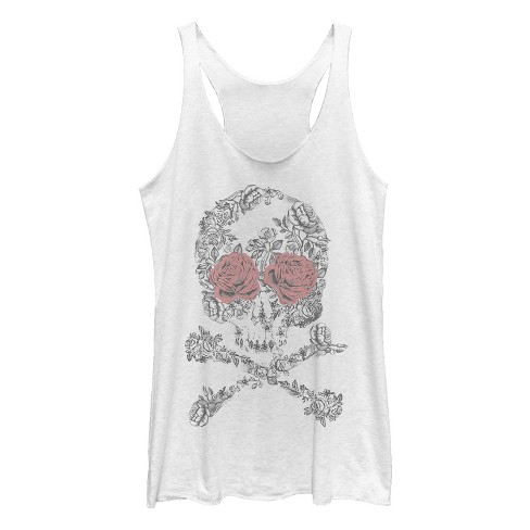 Women's Lost Gods Rose Skull And Crossbones Racerback Tank Top : Target