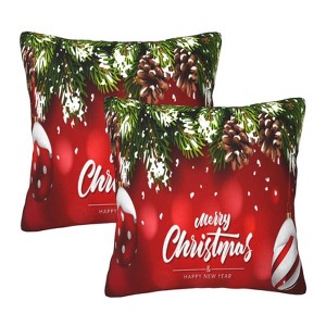 Pillow Covers Christmas Ball Fir Branch Red Set of 2 Pillowcases - 1 of 3