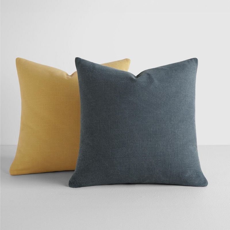 2-Pack Cotton Slub Solid Throw Pillows and Pillow Inserts Set - Mustard & Navy  - Becky Cameron, Mustard / Navy, 20 x 20, 1 of 13