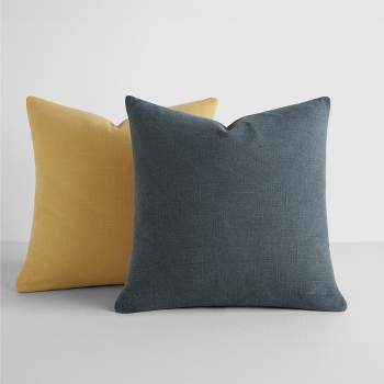 2-Pack Cotton Slub Solid Throw Pillows and Pillow Inserts Set - Mustard & Navy  - Becky Cameron, Mustard / Navy, 20 x 20
