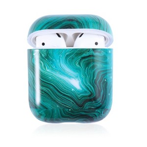 Insten TPU Protective Skin Compatible with Apple AirPods 1 and 2 Charging Case, Supports Wireless Charging, Includes Carabiner Keychain, Marbled Green - 1 of 4