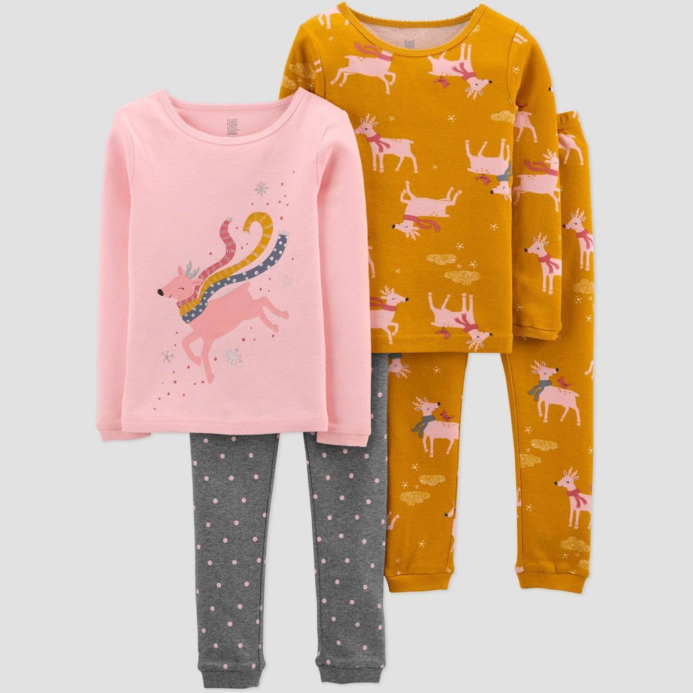 Toddler Girls' 4pc Deer Pajama Set - Just One You made by carter's Pink 2T