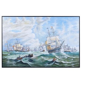 Old Modern Handicrafts Channel Fleet Canvas Painting – Hand-Painted Storm Scene, Framed, 47"x31" - 1 of 4