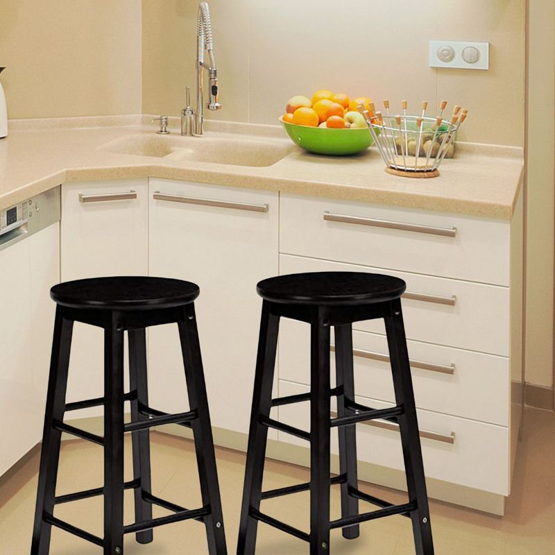 PJ Wood Classic Round-Seat 29 Inch Tall Kitchen Counter Stools for Homes, Dining Spaces, and Bars with Backless Seats, 4 Square Legs, Black, Set of 2, 4 of 7