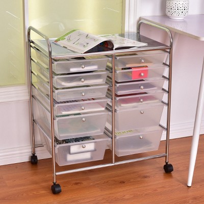 Mecor Large 15-Drawer Rolling Storage Bin Organizer Cart for School Office Home Beauty Salon,Clear White 