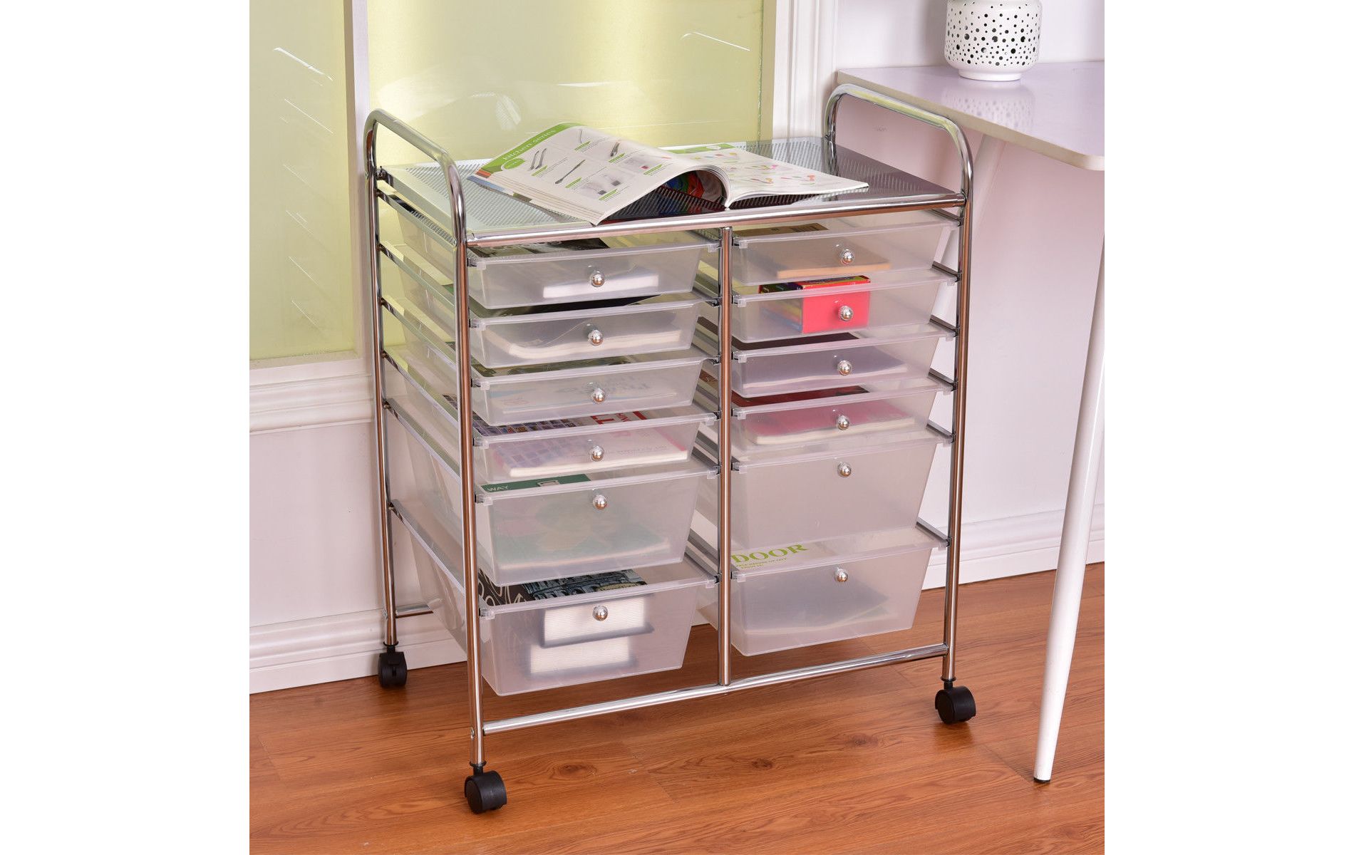Costway 12 Drawers Rolling Cart Storage Mutlicolor Scrapbook Paper Studio Organizer Bins
