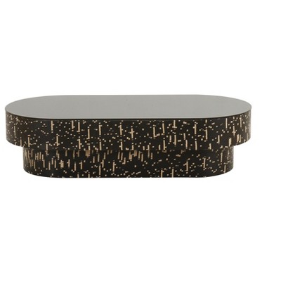 Faye Black Oval Glass and Wood Coffee Table