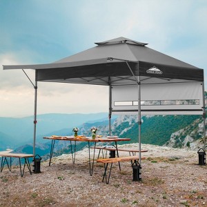 EAGLE PEAK 17x10ft Pop Up Canopy with Awnings, Heavy Duty Instant Beach Sun Shelter with Adjustable Dual Half Awnings, 4 Sandbags - 1 of 4