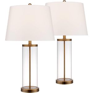 360 Lighting Coastal Table Lamp Glass Cylinder Gold Fillable White Drum Shade For Living Room Family Bedroom Bedside Nightstand Target