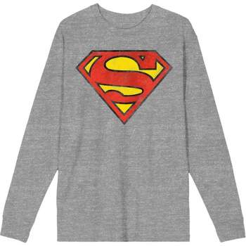 Superman Logo Adult Heather Gray Crew Neck Long Sleeve Tee-3XL