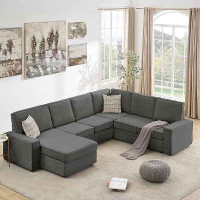 Coucheta Convertible Sectional Collection - U-Shaped Modular Sofas with Chaise & Armrests, Corduroy Sleeper Designs