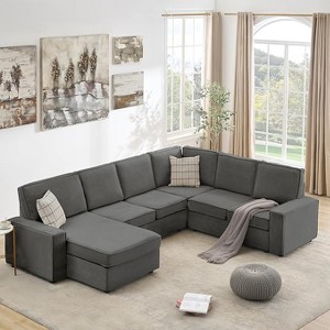 Coucheta Convertible Sectional Collection - U-Shaped Modular Sofas with Chaise & Armrests, Corduroy Sleeper Designs - 1 of 4