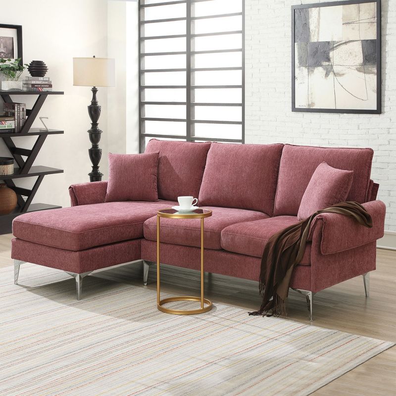 Dorsey 84"W Modern Chenille L-Shaped Reversible Chaise Lounge with 2 Pillows Hardwood Frame Convertible Sectional Sofas-Maison Boucle, 1 of 10