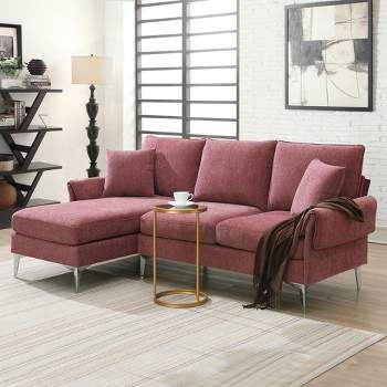 Dorsey 84"W Modern Chenille L-Shaped Reversible Chaise Lounge with 2 Pillows Hardwood Frame Convertible Sectional Sofas-Maison Boucle