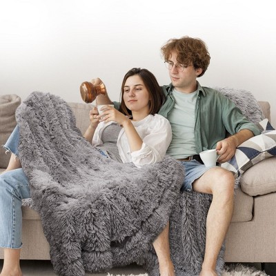 Silver Reversible Faux Fur and Fleece Throw Blanket 60" x 70"
