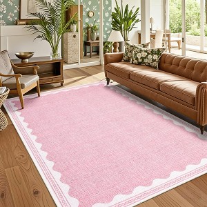 homfan Scalloped Washable Rug w/ Non-Slip Back - Modern Low-Pile Carpet for Living Room, Bedroom - 1 of 4