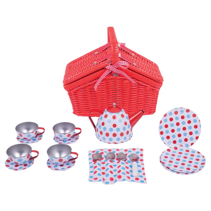 Bigjigs Toys Tin Tea Set and Basket Role Play Toy, 1 of 8
